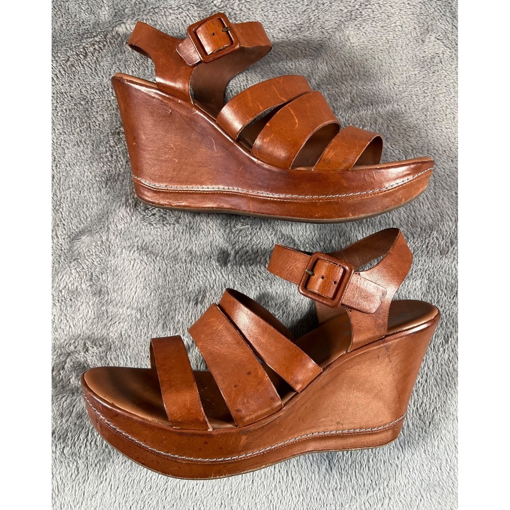 Kork Ease Shoes Womens 10 Brown Emily Leather Wedge Sandal Hippie Boho Comfy